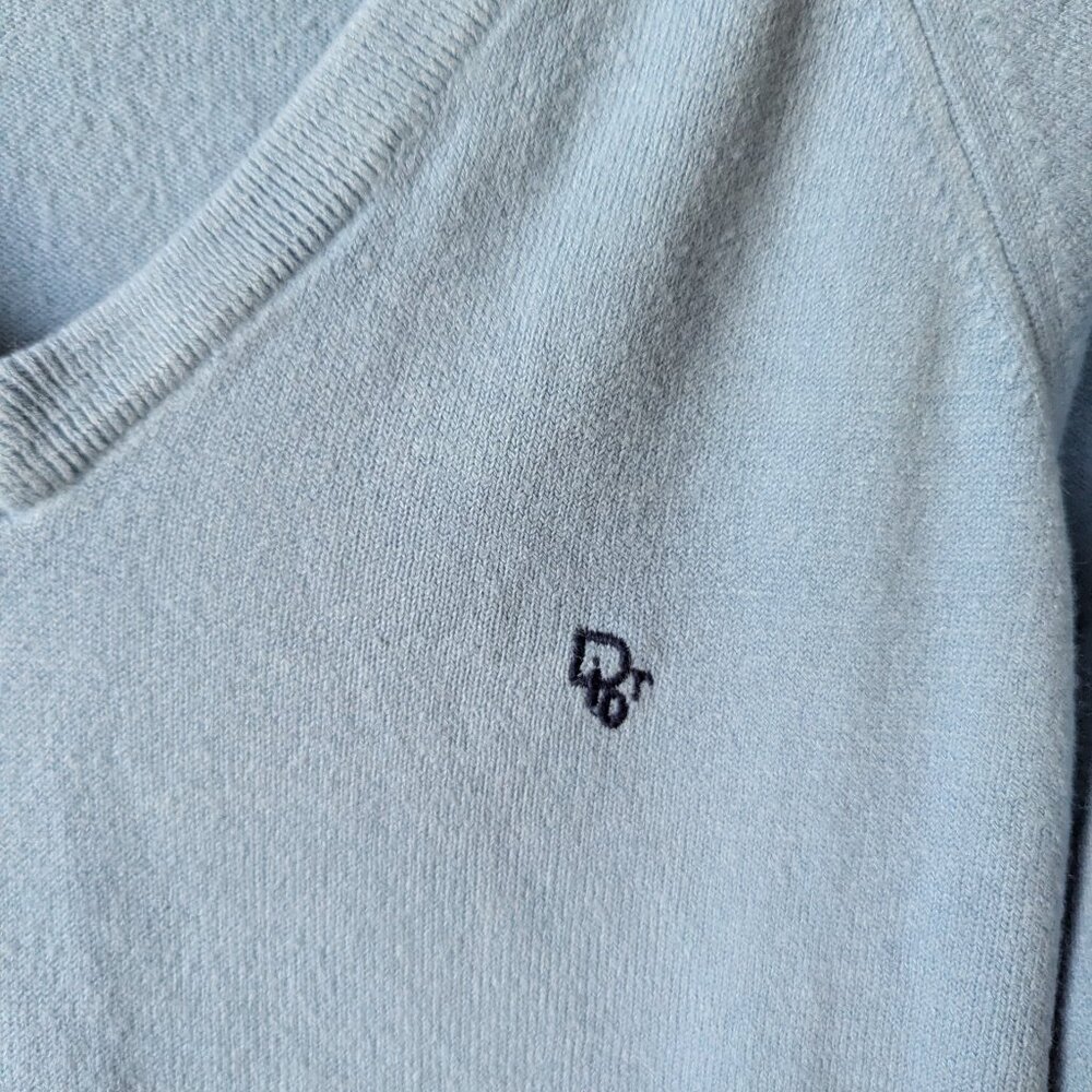 Vintage 70s Christian Dior Powder Baby Blue V Neck Sweater Size Medium - Picture 9 of 9